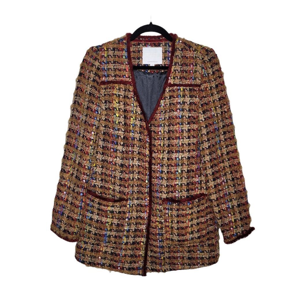 ett twa by Anthropologie Womens XS multicolor long line Tweed blazer